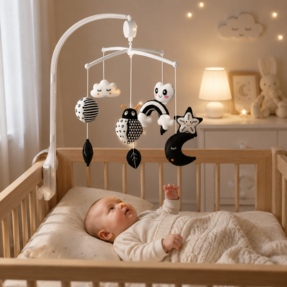 Mobile bébé | Mouvement Rotatif Noir et Blanc et Musical