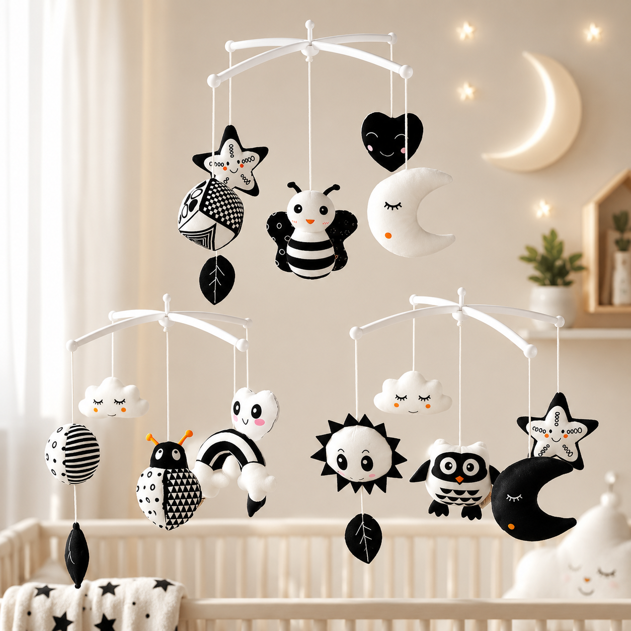 Mobile bébé | Mouvement Rotatif Noir et Blanc et Musical