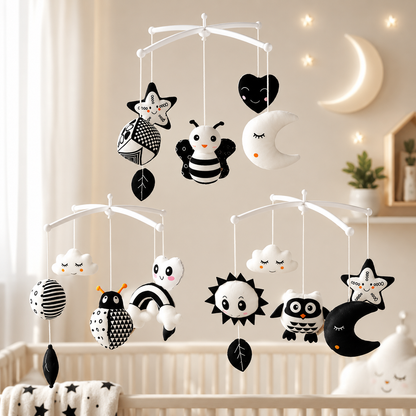 Mobile bébé | Mouvement Rotatif Noir et Blanc et Musical