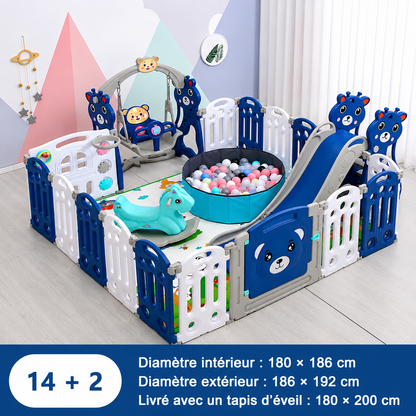 Parc bebe de 14 panneaux, 2 sorties et jouets d'éveil