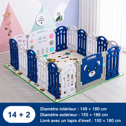 Parc bebe pliable de 14 panneaux et 2 sorties plus tapis d'éveil