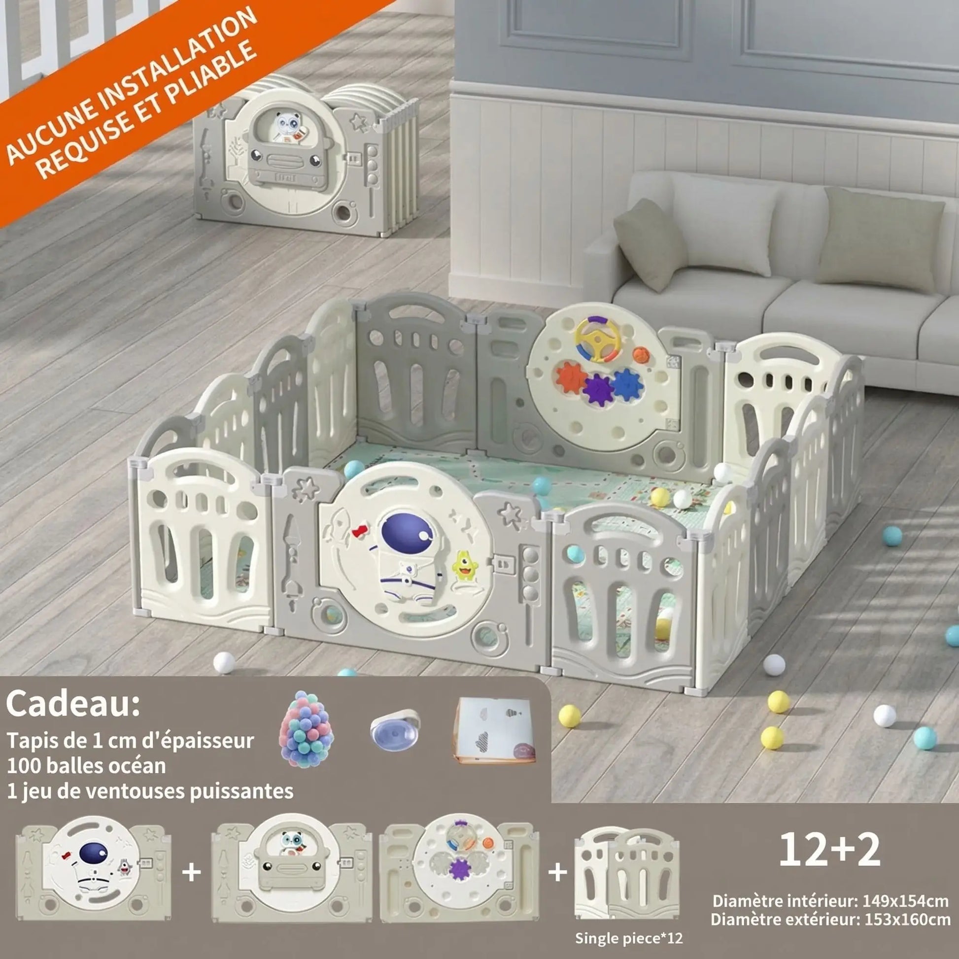Parc pliable bebe de 12 panneaux et cadeau d'éveil 