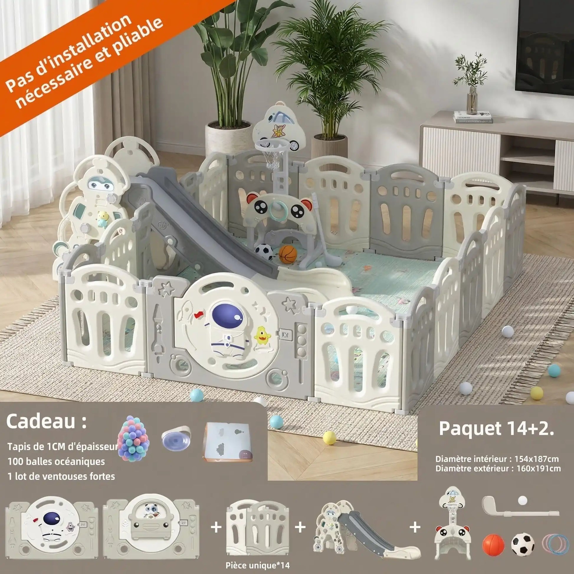 Parc pliable bebe 14 panneaux et pack d'éveil 