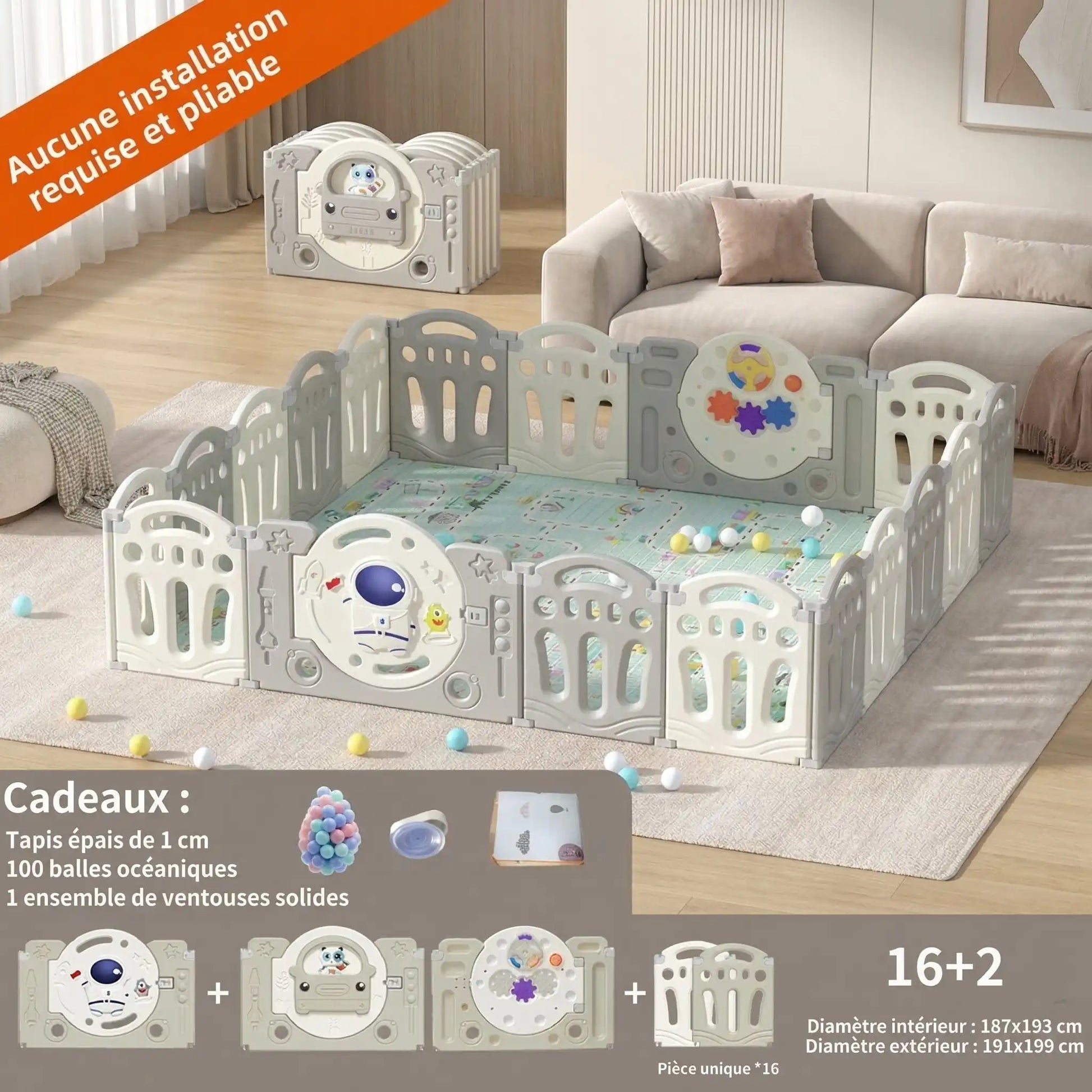 Parc pliable bebe 16 panneaux et cadeau d'éveil 