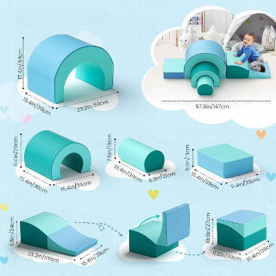 Parcours motricité bébé 1 an blocs gigantesques bleus