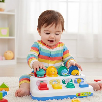 Bébé découvre les animaux caché sous Piano bebe 