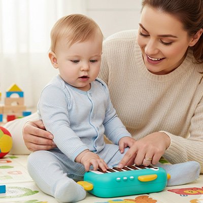 Piano bebe première leçon avec maman