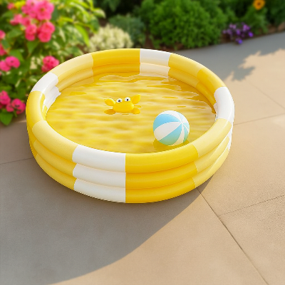 Piscine bebe gonflable de diamètre 90cm, à trois anneaux Jaune blanc