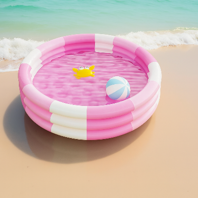 Piscine bebe gonflable de diamètre 90cm, à trois anneaux  rose blanc