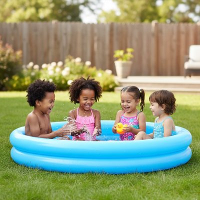 Piscine gonflable accueille plusieurs enfants