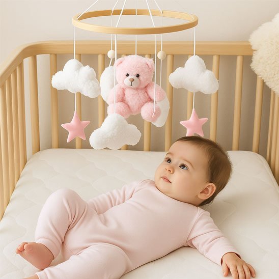 Regard fixe, captivé par les accessoires son mobile bebe 