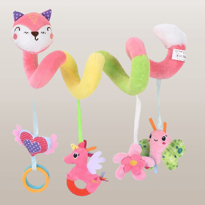 Renard en spirale d'activé bébé avec hochets roses et anneau de denition.