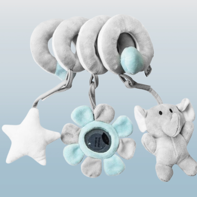 Variante avec hochet éléphant gris de notre spirale d'activité bébé