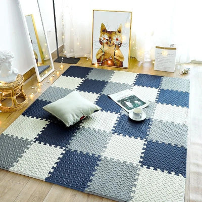 Tapis anti choc bebe couleurs blanc gris et turquoise pour espace de jeux bébé