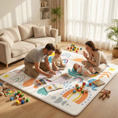 plusieurs séances d'éveil grâce au tapis anti chute bebe