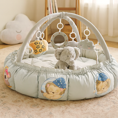tapis anti chute bebe avec les bords retractés.