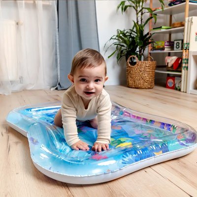 Bébé trouve de la fraicheur dans son tapis d'eau lors des temps chaud.