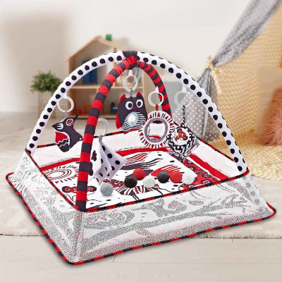 Tapis d'éveil bébé généreuse accompagné de 4 hochets suspendus et d'un livre en tissu