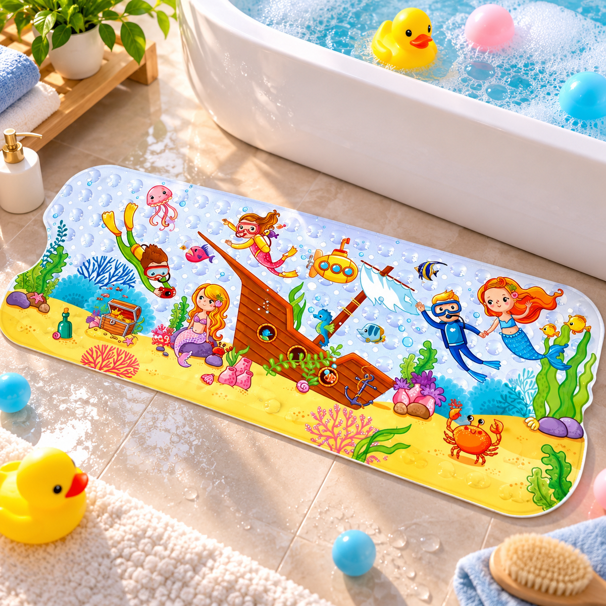 Tapis de bain pour bebe ventre sous marine ludique et antidérapant
