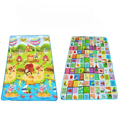 tapis de motricité bébé imprimé deux face lettre, fruits et une ferme 