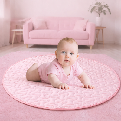 Tapis d’éveil bébé rose avec arche transforme en tapis de jeu pour les activités sur le ventre