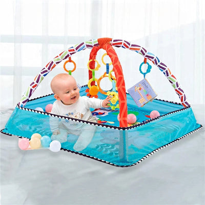 tapis eveil bebe avec hochet suspendus pour une moticité en sécurité
